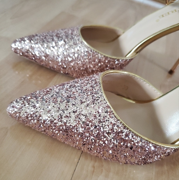 Big Tree Gold Glitter Medium Heel Shoes with Ankle Strap. NWOT. #68 - Picture 6 of 8